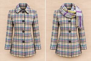 Y2K Coach Penelope Tattersall Wool Coat Size S & Matching Cashmere Scarf Set